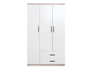 Bram 3 Door Wardrobe Cabinet with 2 Drawers - Oak + White