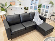 SEATTLE 3-Seater PU Sofa Couch with Chaise - Black