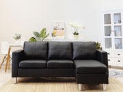 SEATTLE 3-Seater PU Sofa Couch with Chaise - Black