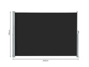 Toughout 1.8m x 3m Retractable Side Awning Screen Shade - Black