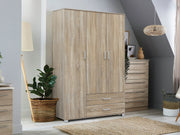 Bram 3 Door Wardrobe Cabinet with 2 Drawers - Oak