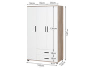 Bram 3 Door Wardrobe Cabinet with 2 Drawers - Oak + White