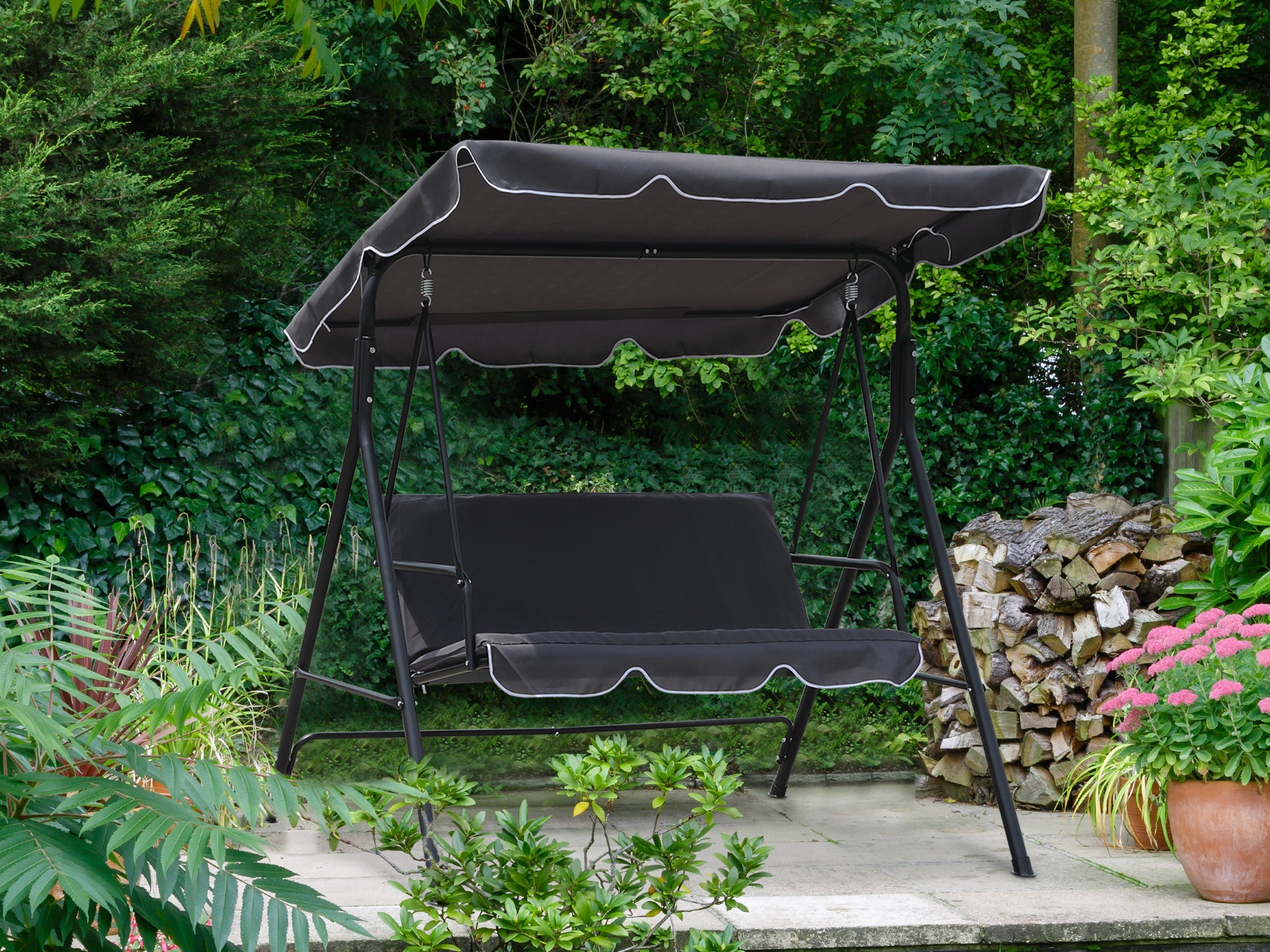 Outdoor 3 Seater Swing Chair Grey Homemart