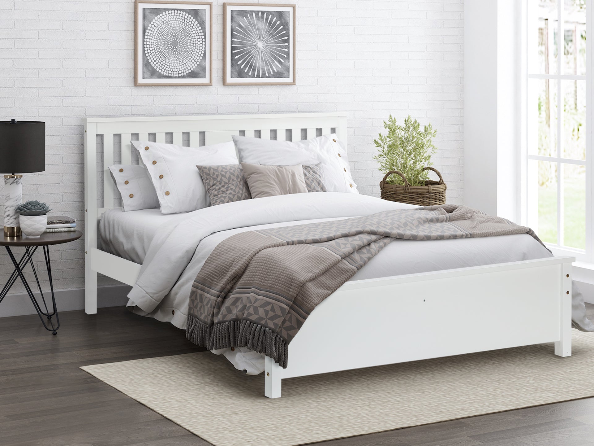 Castor Queen Wooden Bed Frame White Homemart