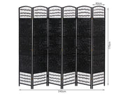 COONOOR 1.7M Rattan Room Divider Screen 6 Panels - BLACK