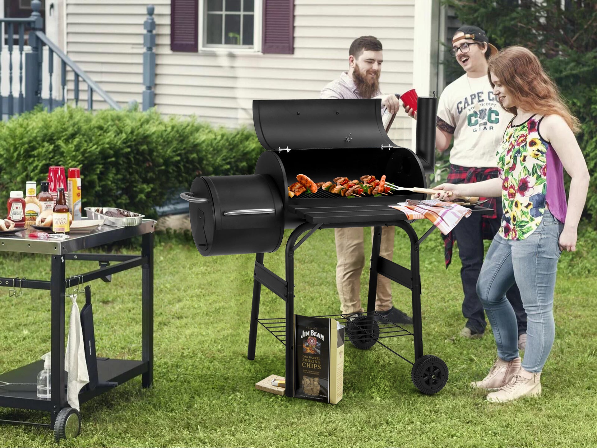 BBQ Grill 2in1 BBQ Smoker with Storage Shelf Homemart