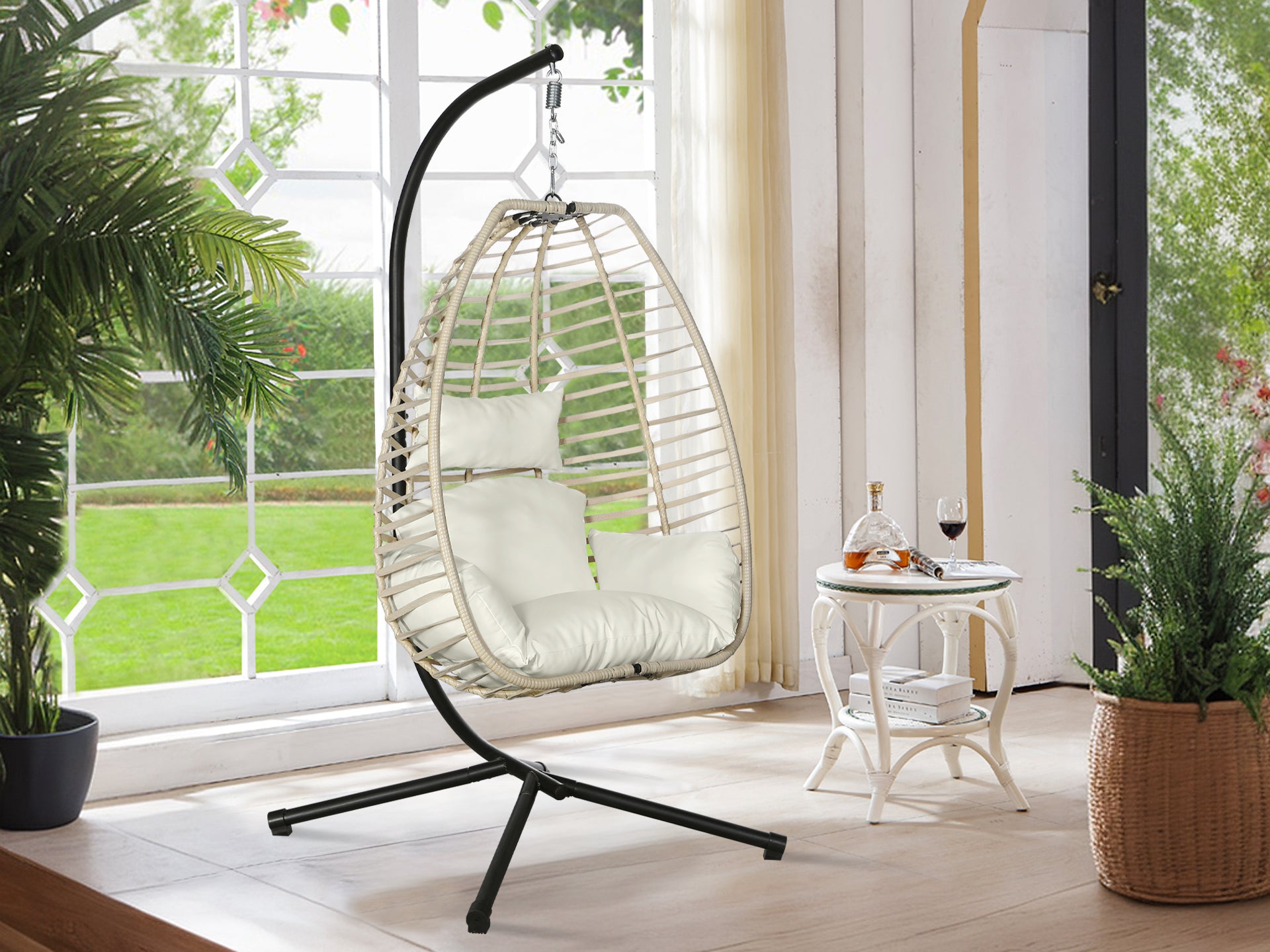 Aegina Outdoor Hanging Egg Chair Natural Cream