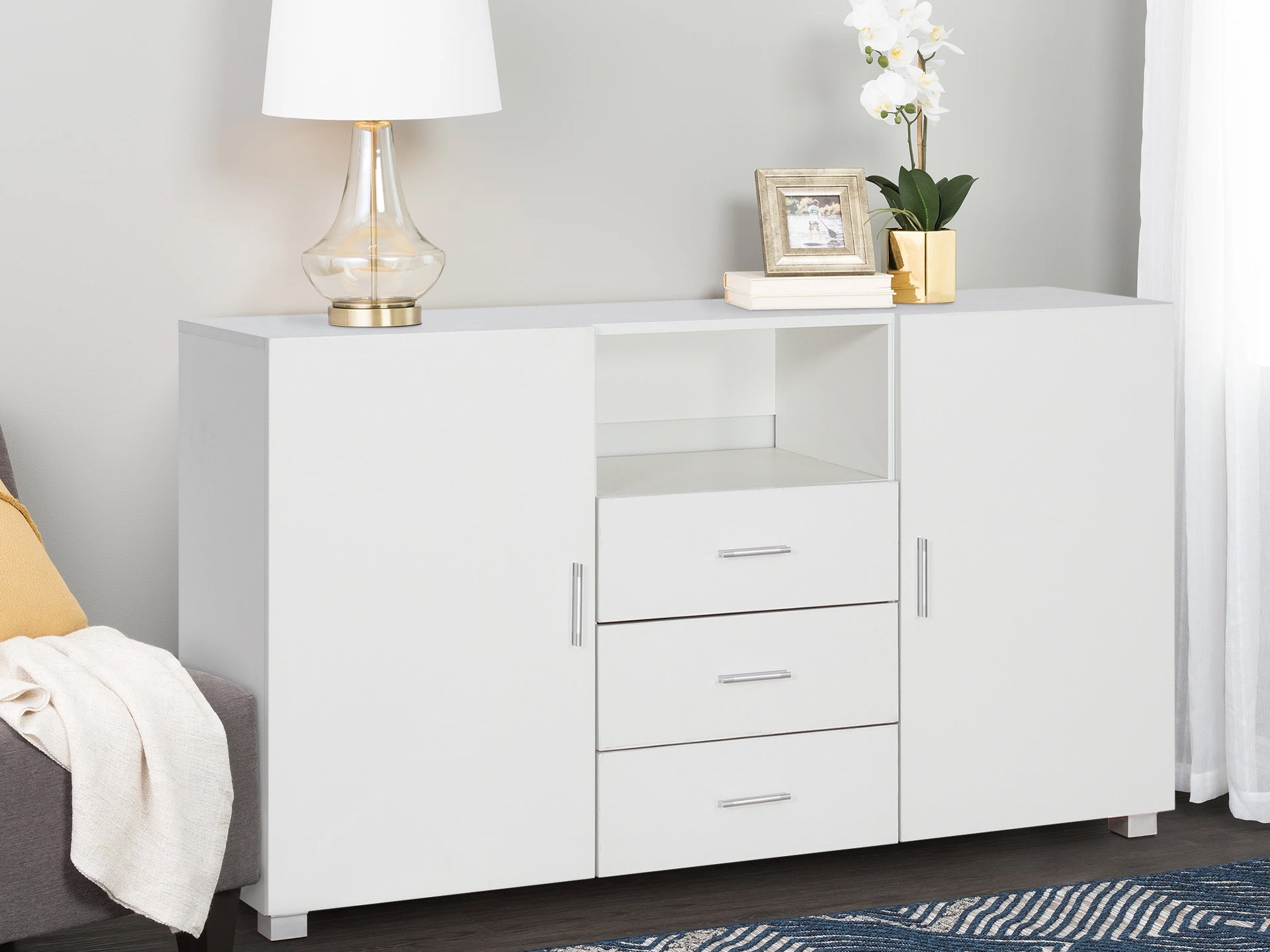 VARNA Sideboard Buffet Table With 3 Drawers - WHITE – Homemart