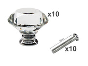 10 x Diamond Crystal Glass Knobs Drawer Handles Knobs
