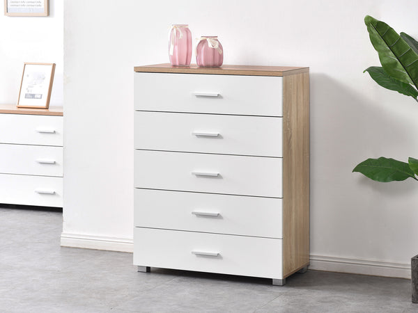 Bram Tallboy 5 Drawer Chest Dresser - Oak