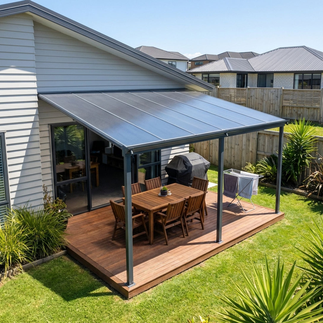 Patio Canopy 12'x10' ft - 3.73 x 3.03 x 2.58M - Charcoal Grey
