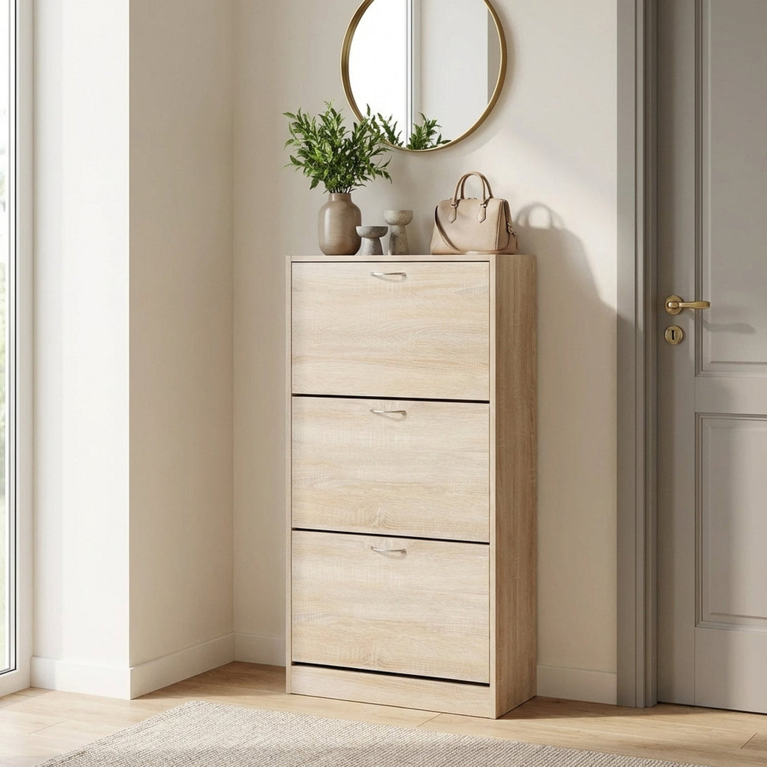 Matilda 3 Drawer Shoe Cabinet Storage Rack - Maple