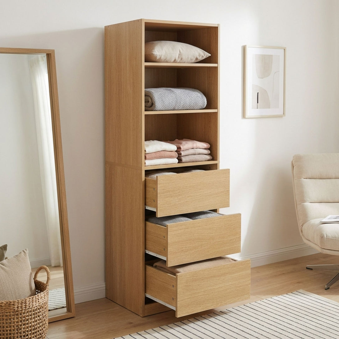 Payette 3 Drawer & Shelf Wardrobe - Oak