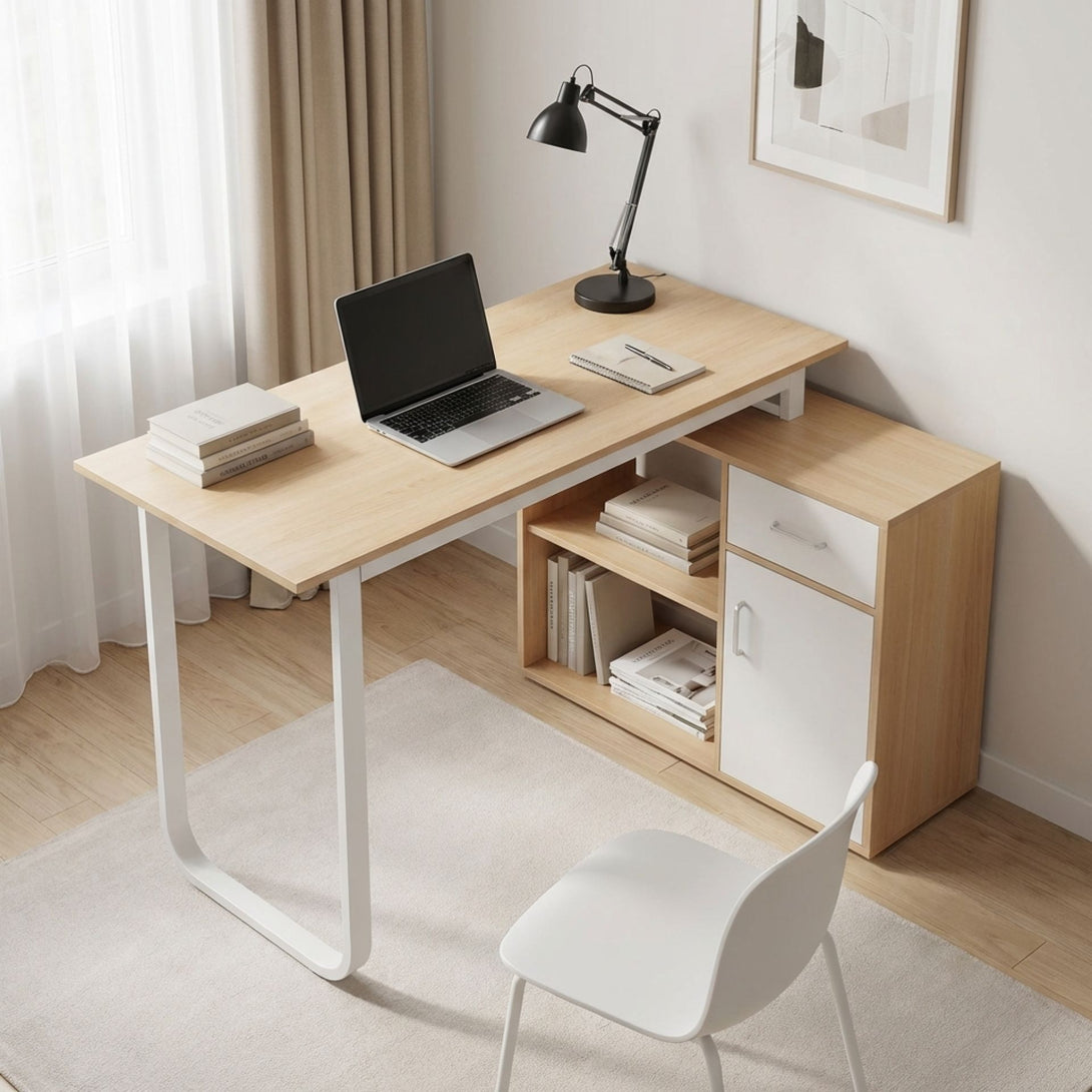 Yates 120cm Computer Desk with Right Cabinet - Oak