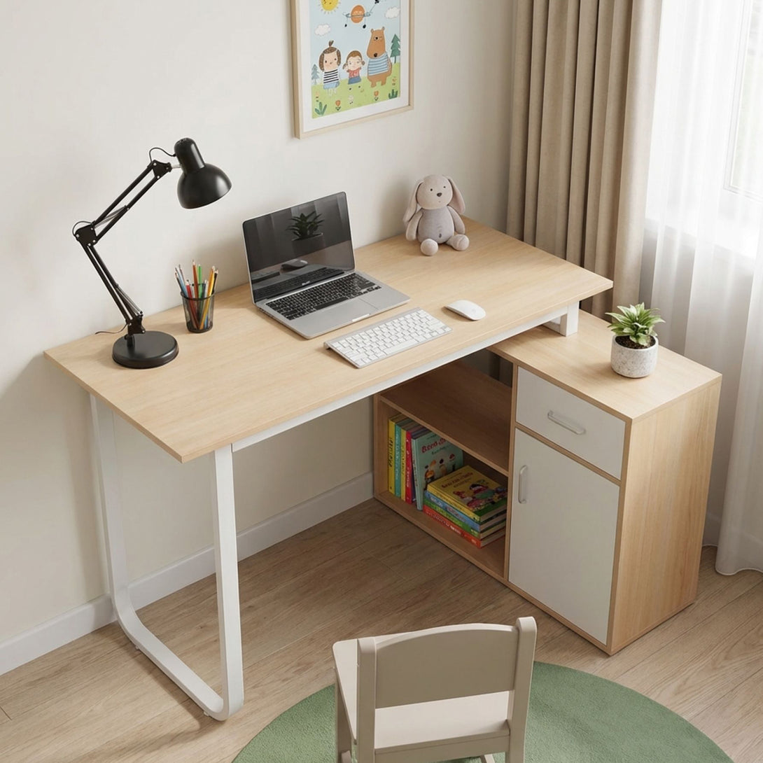 Yates 120cm Computer Desk with Right Cabinet - Oak