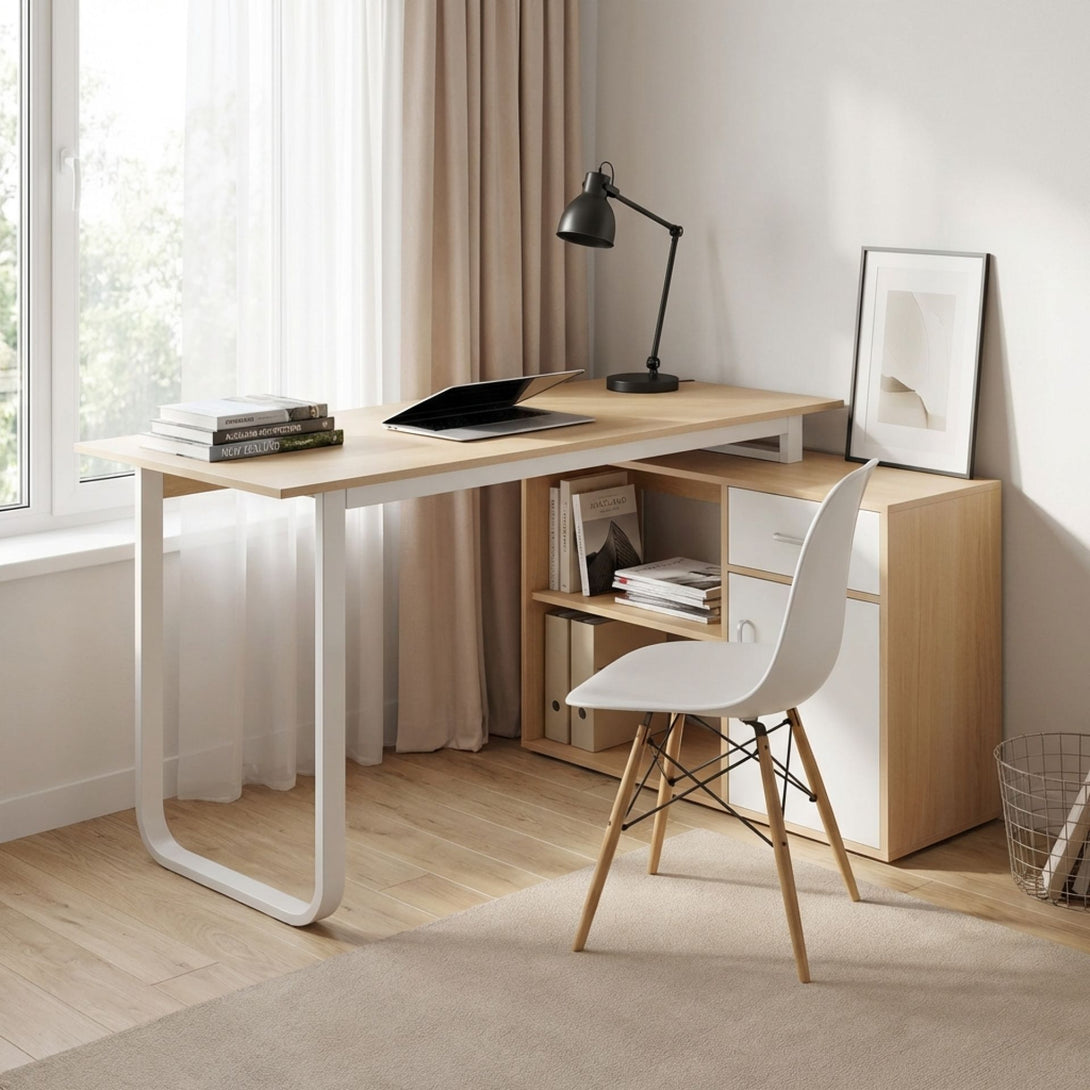 Yates 120cm Computer Desk with Right Cabinet - Oak