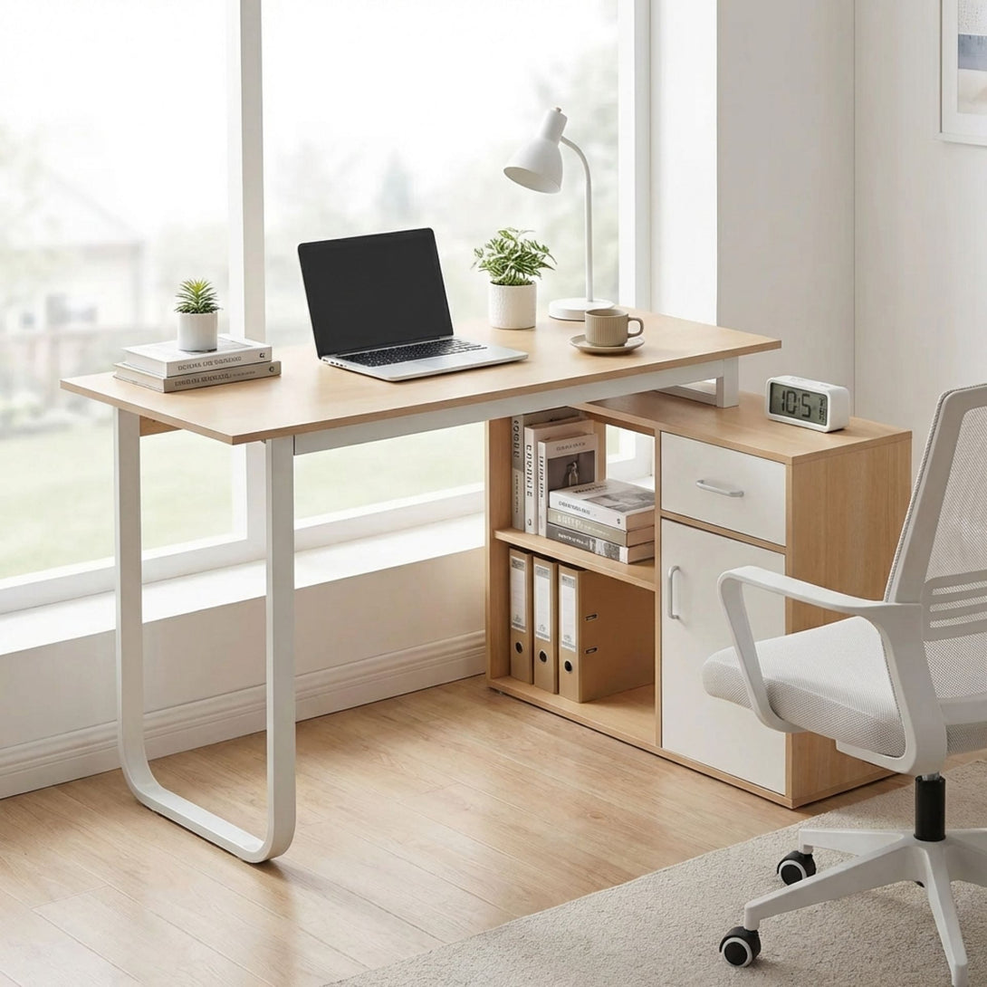 Yates 120cm Computer Desk with Right Cabinet - Oak