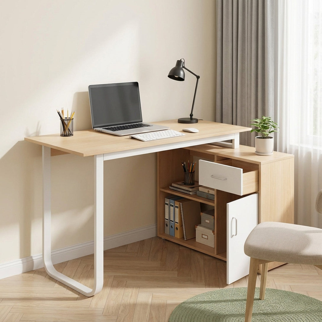 Yates 120cm Computer Desk with Right Cabinet - Oak