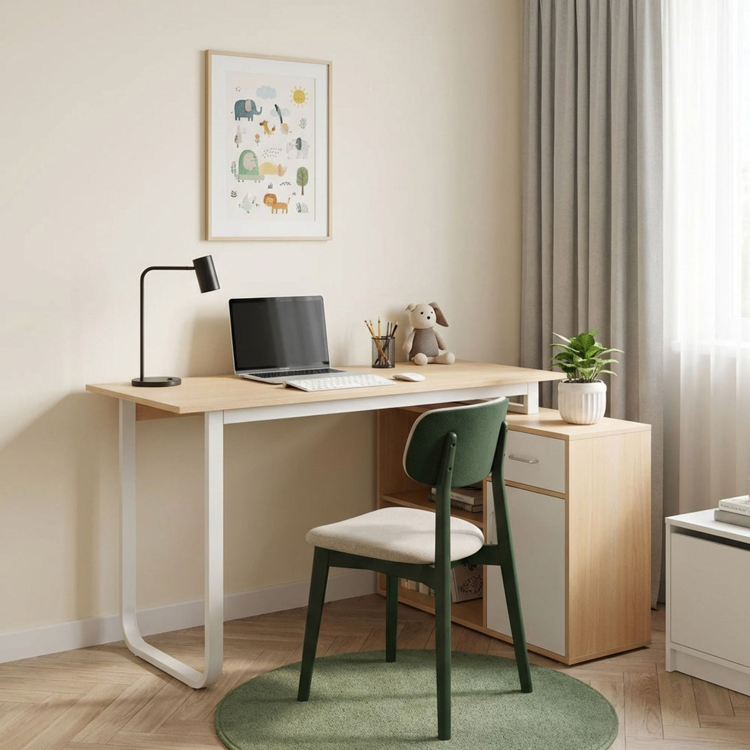 Yates 120cm Computer Desk with Right Cabinet - Oak