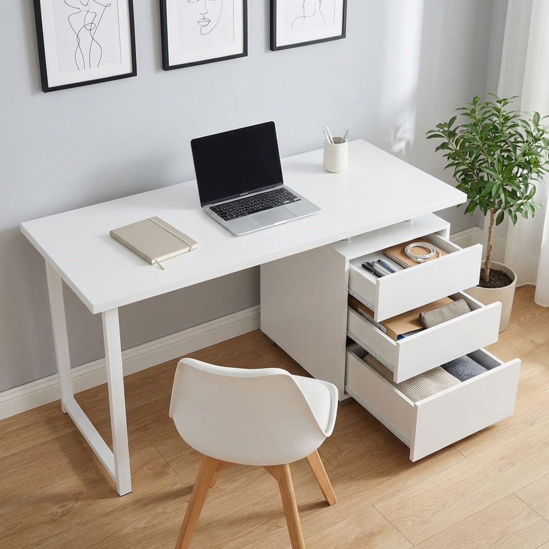 Karter Computer Desk with Drawers - White