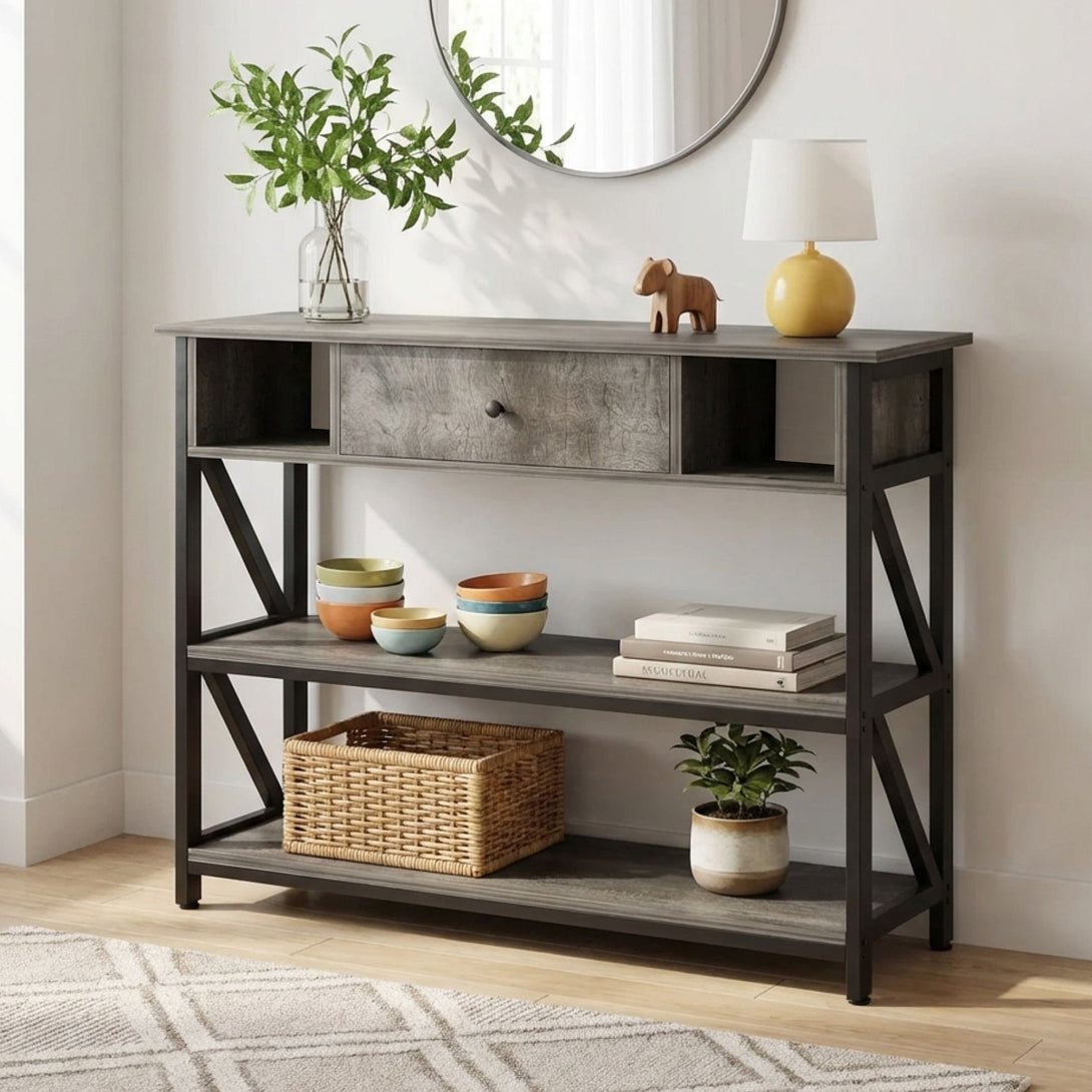 Atlas 1m Console Table with Drawer - Gray Oak