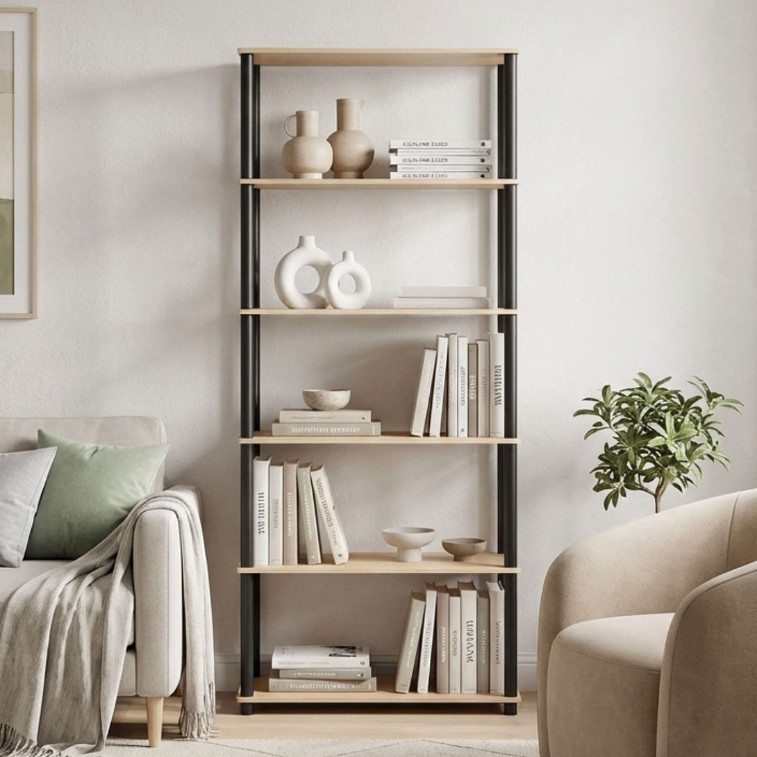 Horeke 6 Tier Flexi Storage Rack - Oak + Black