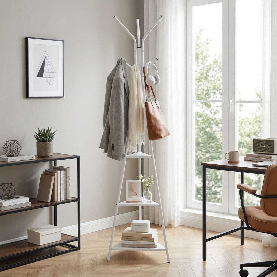 Aero Coat Rack with Storage Shelves - White