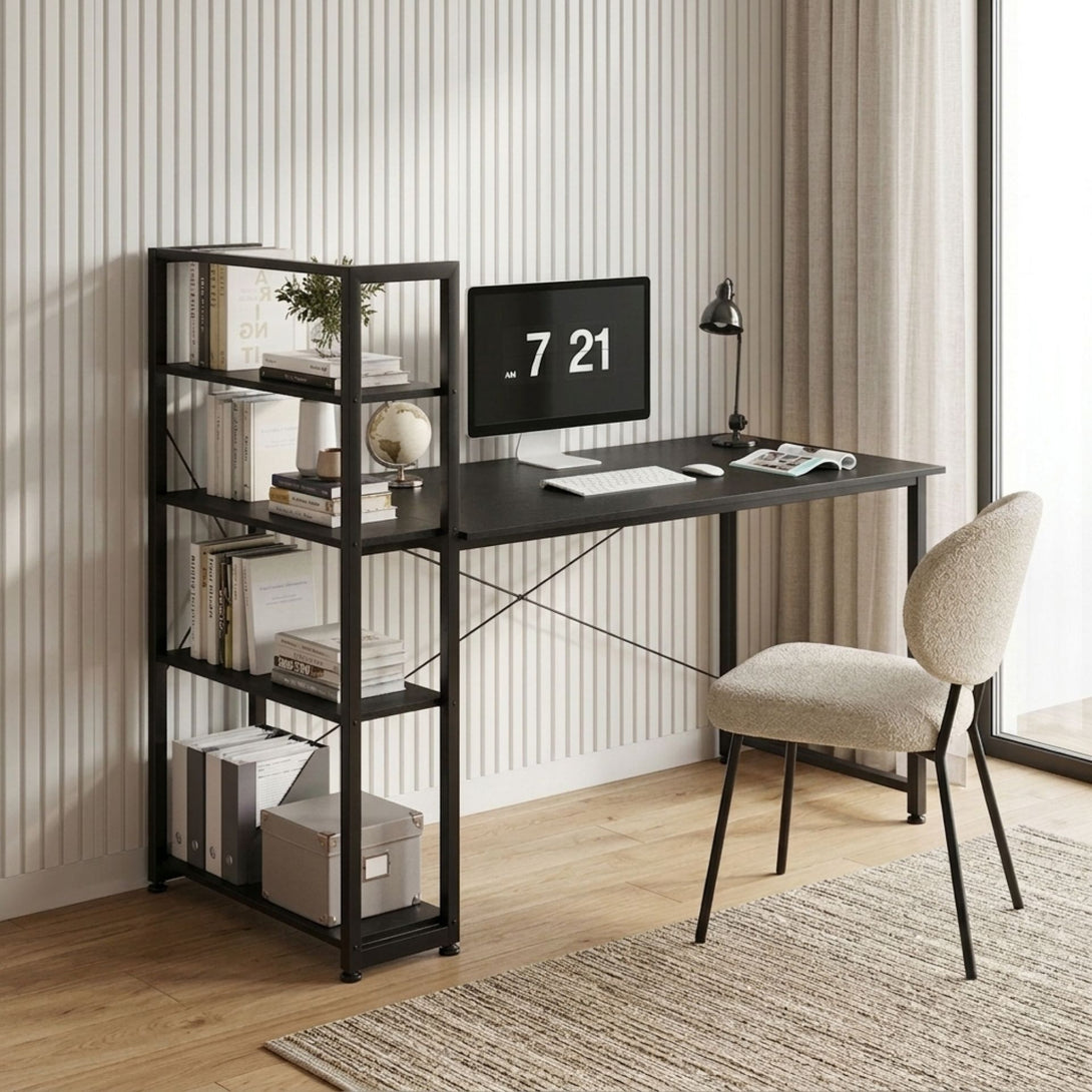 Kevin 140cm Computer Desk with Bookshelf - Black