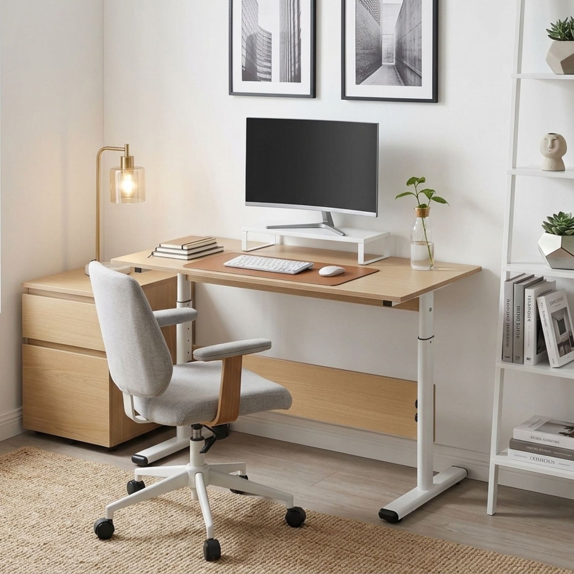 Hector 100cm Height-Adjustable Computer Desk - Maple + White