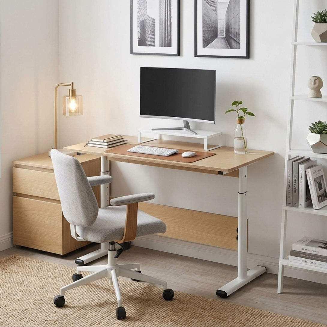 Hector 100cm Height-Adjustable Computer Desk - Maple + White