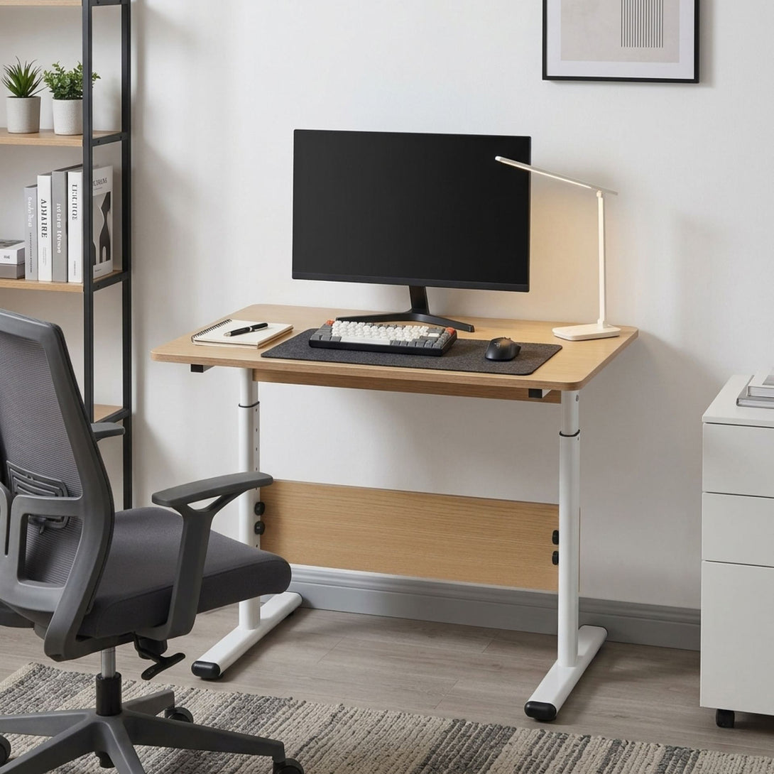 Hector 80cm Height-Adjustable Computer Desk - Maple + White