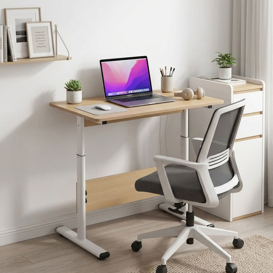 Hector 80cm Height-Adjustable Computer Desk - Maple + White