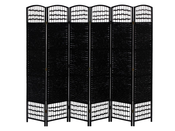 COONOOR 1.7M Rattan Room Divider Screen 6 Panels - BLACK