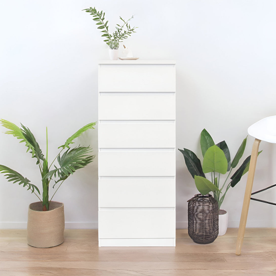 Tongass Wooden Slim Tallboy 6 Drawers - White