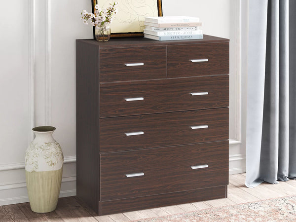 Natan 5-Drawer Tallboy 2 Small + 3 Large Drawers - Espresso