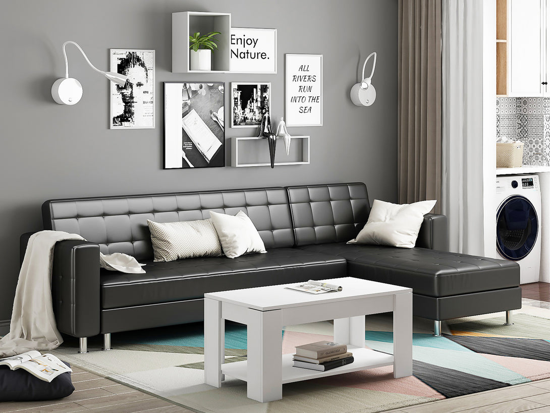 Minnesota Sofa Bed Futon with Chaise - Black