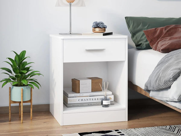 Clayton Bedside Table with 1 Drawer - White