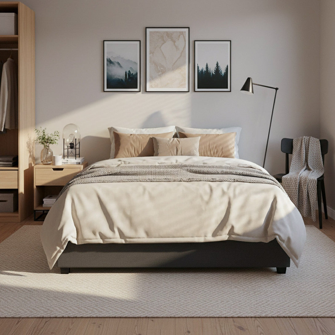 Bromo Fabric Slat Bed Frame - Double