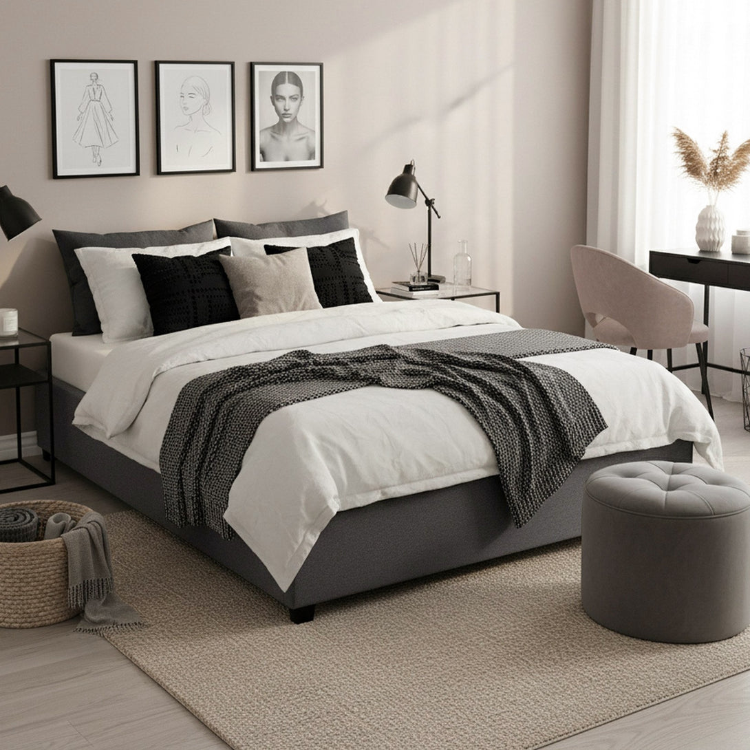 Bromo Fabric Slat Bed Frame - Double