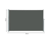 Toughout 1.6m x 3m Retractable Side Awning Screen Shade - Grey