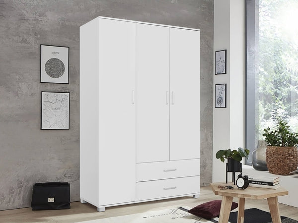 Bram 3 Door Wardrobe Cabinet with 2 Drawers - White