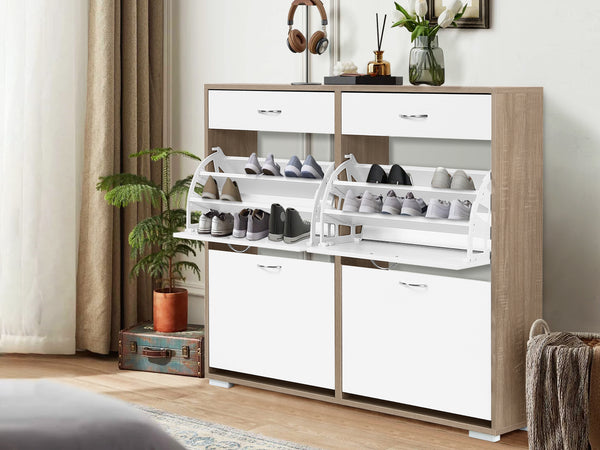 Rotoroa 6 Drawer Shoe Cabinet Storage - Oak + White