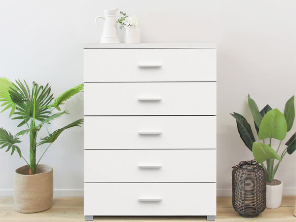 Bram Tallboy 5 Drawer Chest Dresser - White