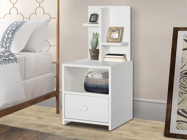 Bailey Bedside Table with Shelves - White