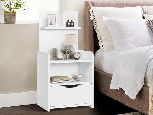 Vivian Bedside Table with Shelves - White