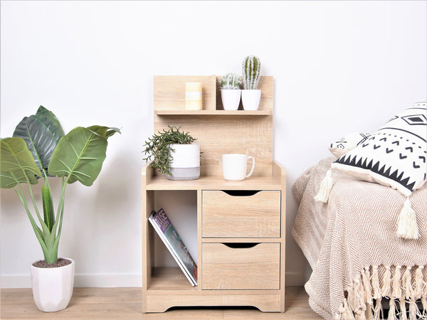 Finn Bedside Table with Shelves - Maple