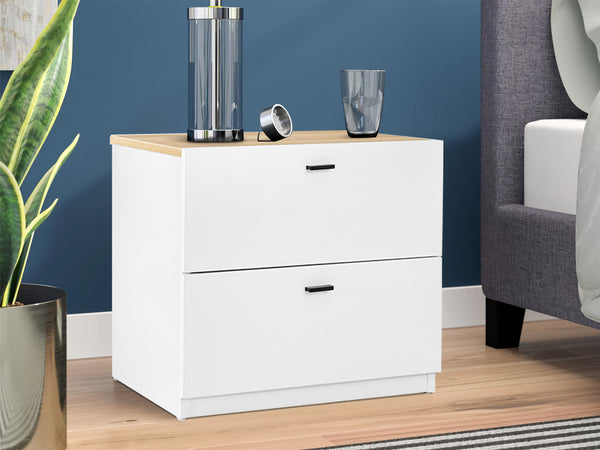 Hekla Wooden Bedside Table with 2 Drawers - White