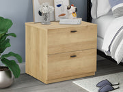 Hekla Wooden Bedside Table Nightstand with 2 Drawers - Oak