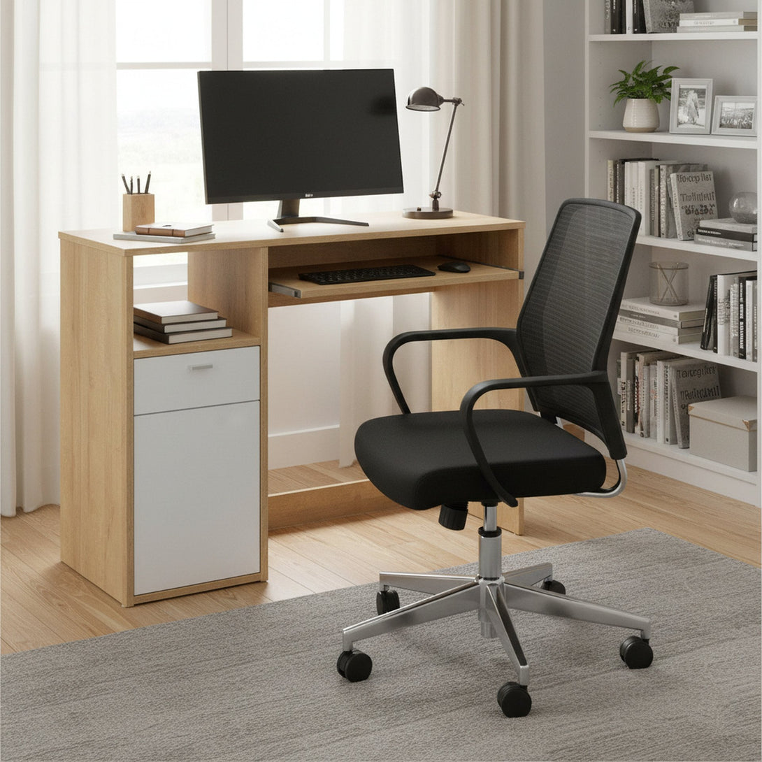 Makalu 100cm Computer Study Desk with Cabinet - Oak