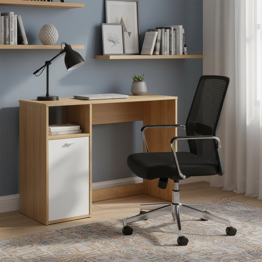 Makalu 100cm Computer Study Desk with Cabinet - Oak